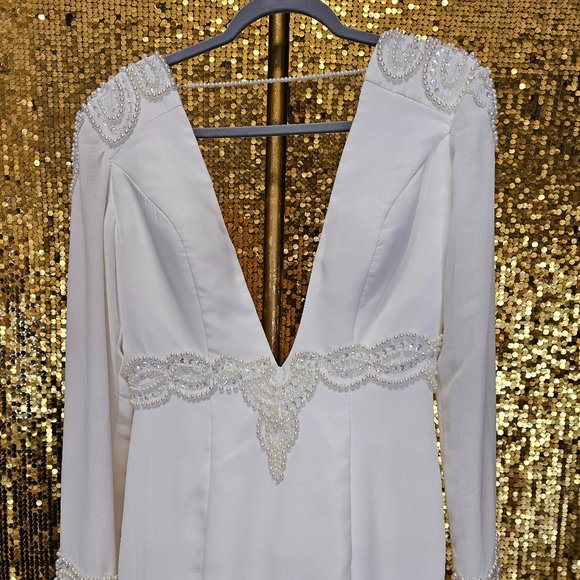 Beaded and Pearl Wedding Dress - Picture 1 of 9